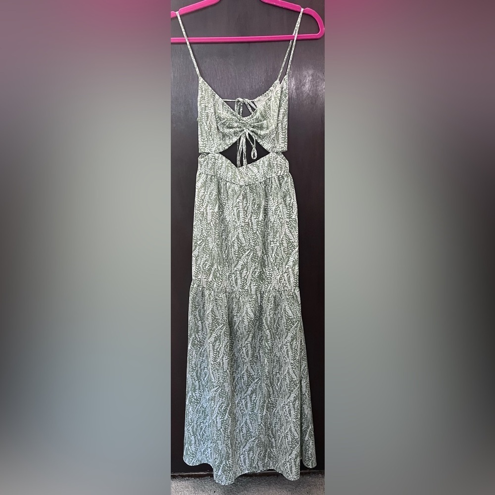 Lush Green and White Patterned Women's Dress